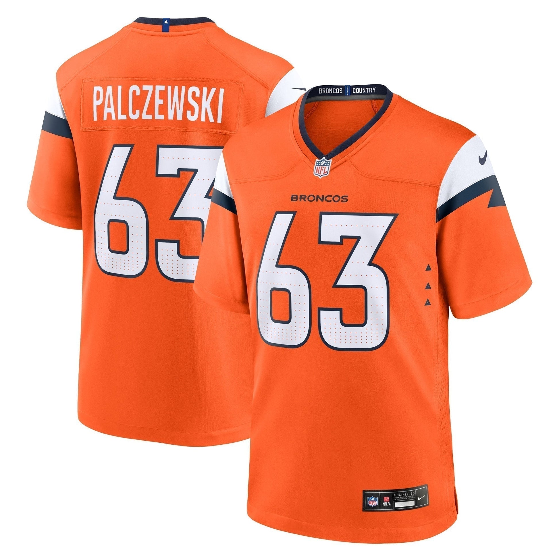 Alex Palczewski Denver Broncos Team Game Jersey - Orange football jersey product view 1
