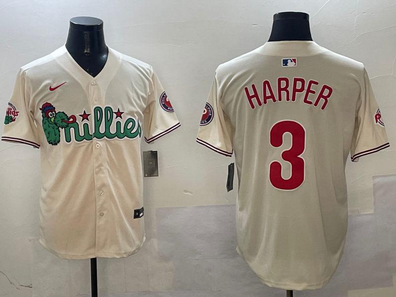 Men's Philadelphia Phillies Bryce Harper Cream Replica Player Jersey baseball jersey product view 1