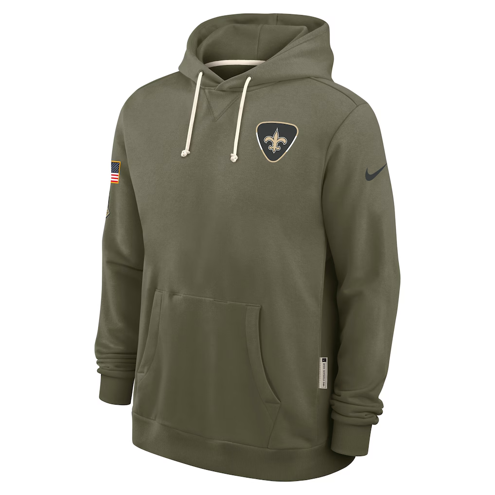 Men's New Orleans Saints Olive 2025 Salute to Service Sideline Standard Issue Dri-FIT Hoodie football jersey product view 1