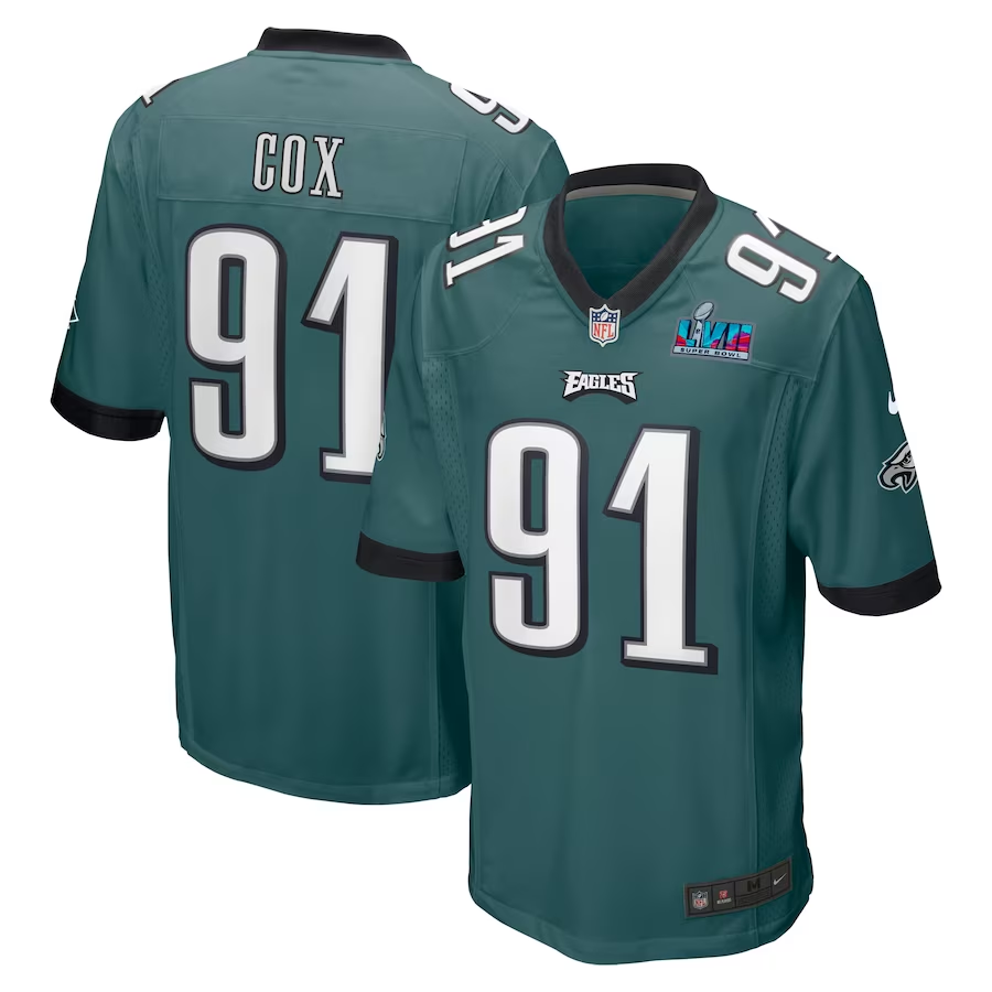 Men's Philadelphia Eagles Fletcher Cox Midnight Green Super Bowl LVII Patch Game Jersey football jersey product view 1