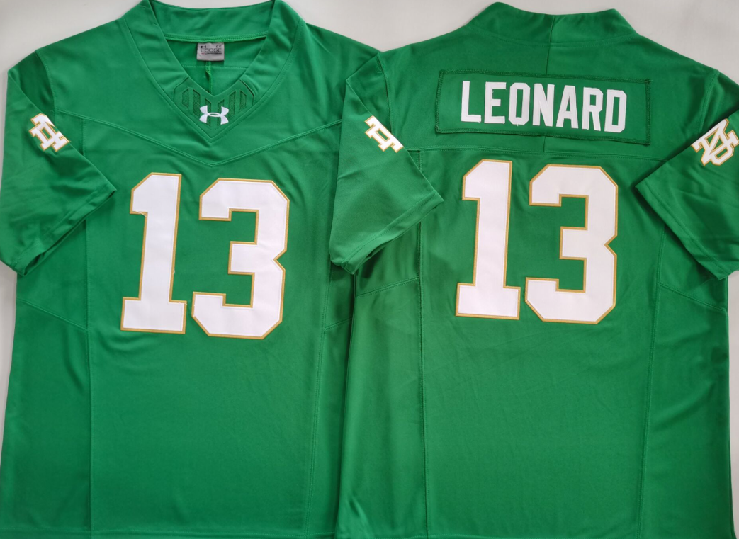 Men's Norte Dame Fighting Irish Riley Leonard #13 Green Game Jersey sports jersey product view 1