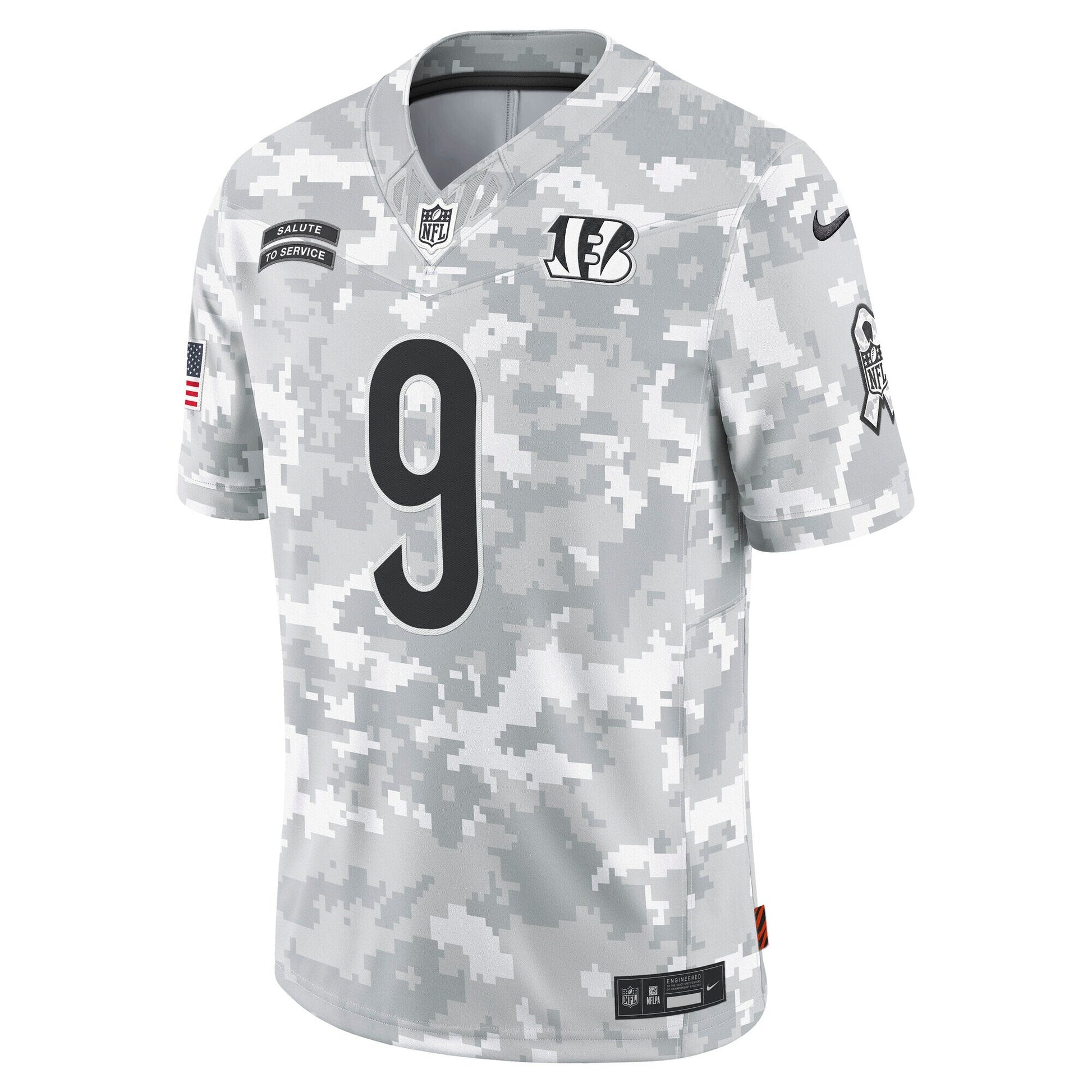 Joe Burrow Cincinnati Bengals 2024 Salute to Service Limited Jersey - Arctic Camo football jersey product view 2