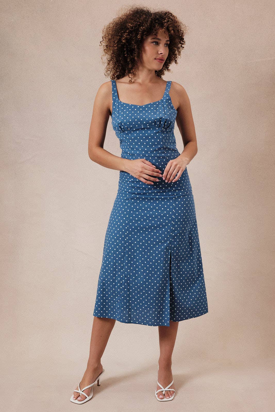 Polka Dot Midi Dress W. Adjustable Straps & Slit Unisex T-shirt, Sweatshirt, Hoodie, Long Sleeve Tee - T-Shirt, Sweatshirt, Hoodie