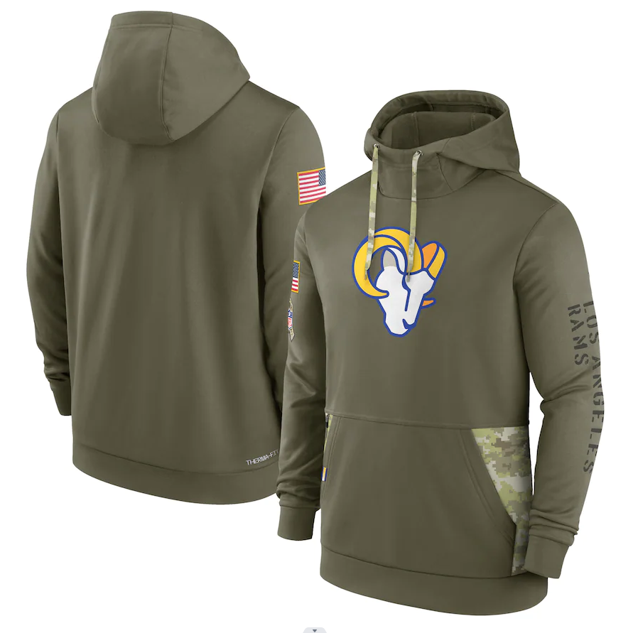 Men's Los Angeles Rams Olive 2022 Salute to Service Therma Performance Pullover Hoodie football jersey product view 1