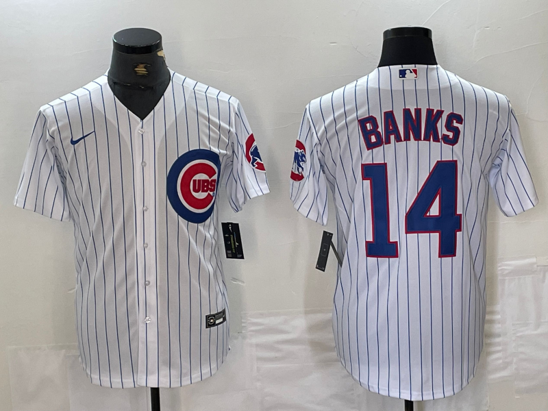 Men's Chicago Cubs Ernie Banks White Replica Baseball Jersey baseball jersey product view 1