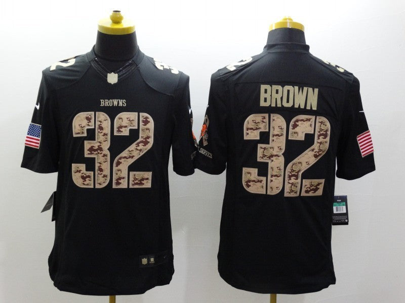 Men's Cleveland Browns Jim Brown #32 Black Player Game Jersey1 football jersey product view 1