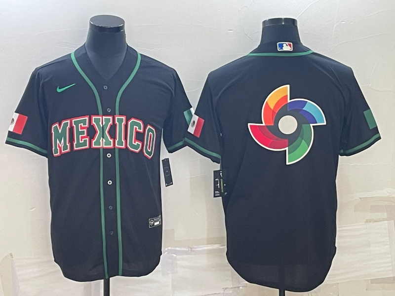 Men's 2023 World Baseball Classic Mexico Black Alternate Game Jersey baseball jersey product view 1