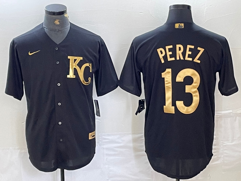 Men's Kansas City Royals Salvador Perez Black Replica Player Jersey baseball jersey product view 1