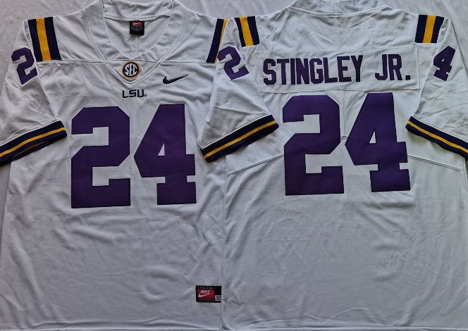 Men's LSU Tigers Clyde Derek Stingley Jr. #24 White Player Game Jersey sports jersey product view 1