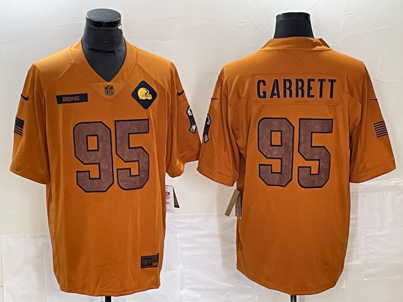 Men's Cleveland Browns Myles Garrett Brown 2023 Salute To Service Retired Player Limited Jersey football jersey product view 1