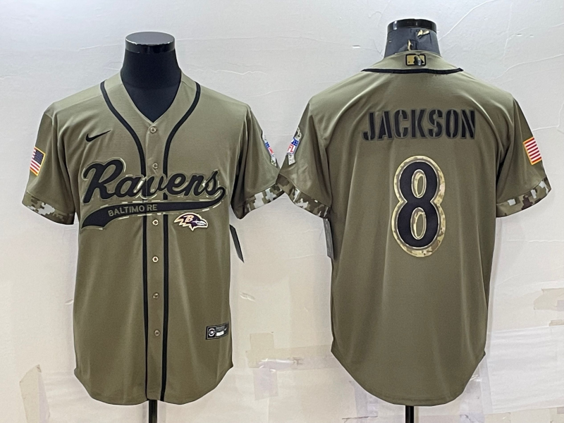 Men's Baltimore Ravens Lamar Jackson Olive 2022 Salute To Service Limited Jersey Joint Edition football jersey product view 1