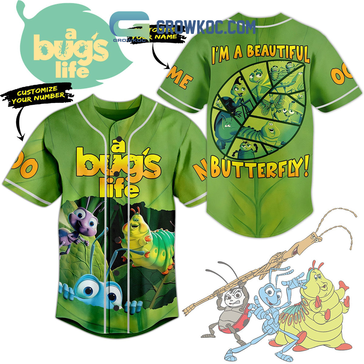 A Bugs Life Im A Beautiful Butterfly Personalized Baseball Jersey Unisex T-shirt, Sweatshirt, Hoodie, Long Sleeve Tee - T-Shirt, Sweatshirt, Hoodie