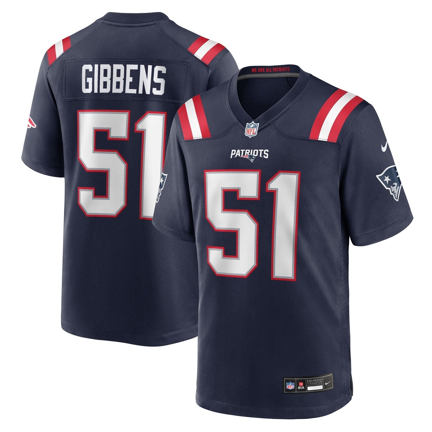 New England Patriots Jack Gibbens Navy Team Game Jersey football jersey product view 1