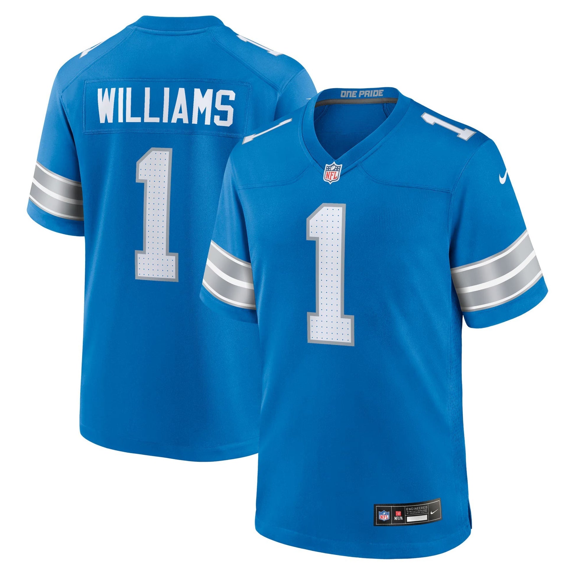 Detroit Lions Jameson Williams Blue Game Player Jersey football jersey product view 1