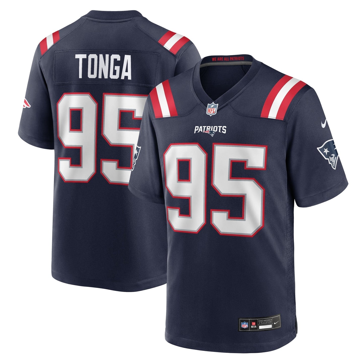 New England Patriots Khyiris Tonga Navy Team Game Jersey football jersey product view 1