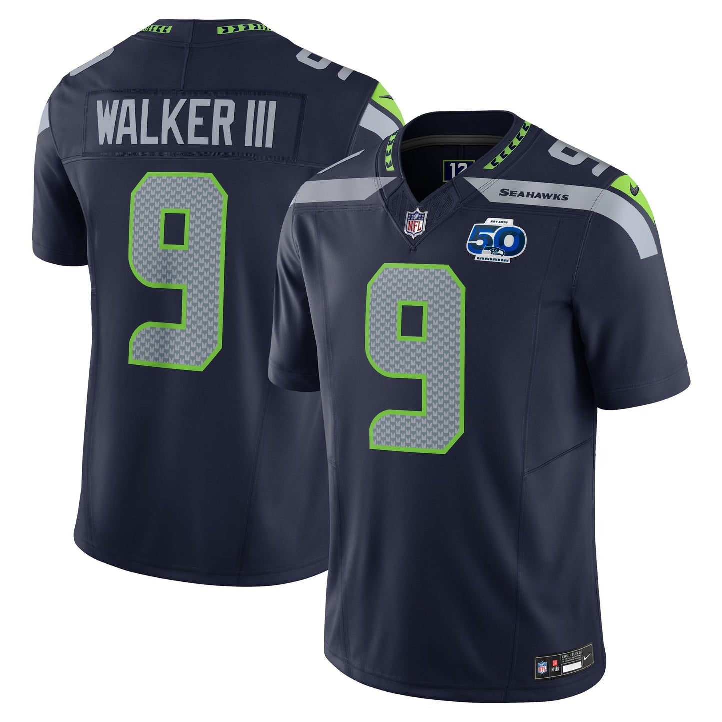 Seattle Seahawks Kenneth Walker III College Navy Team 50th Season Vapor F.U.S.E. Limited Jersey football jersey product view 1