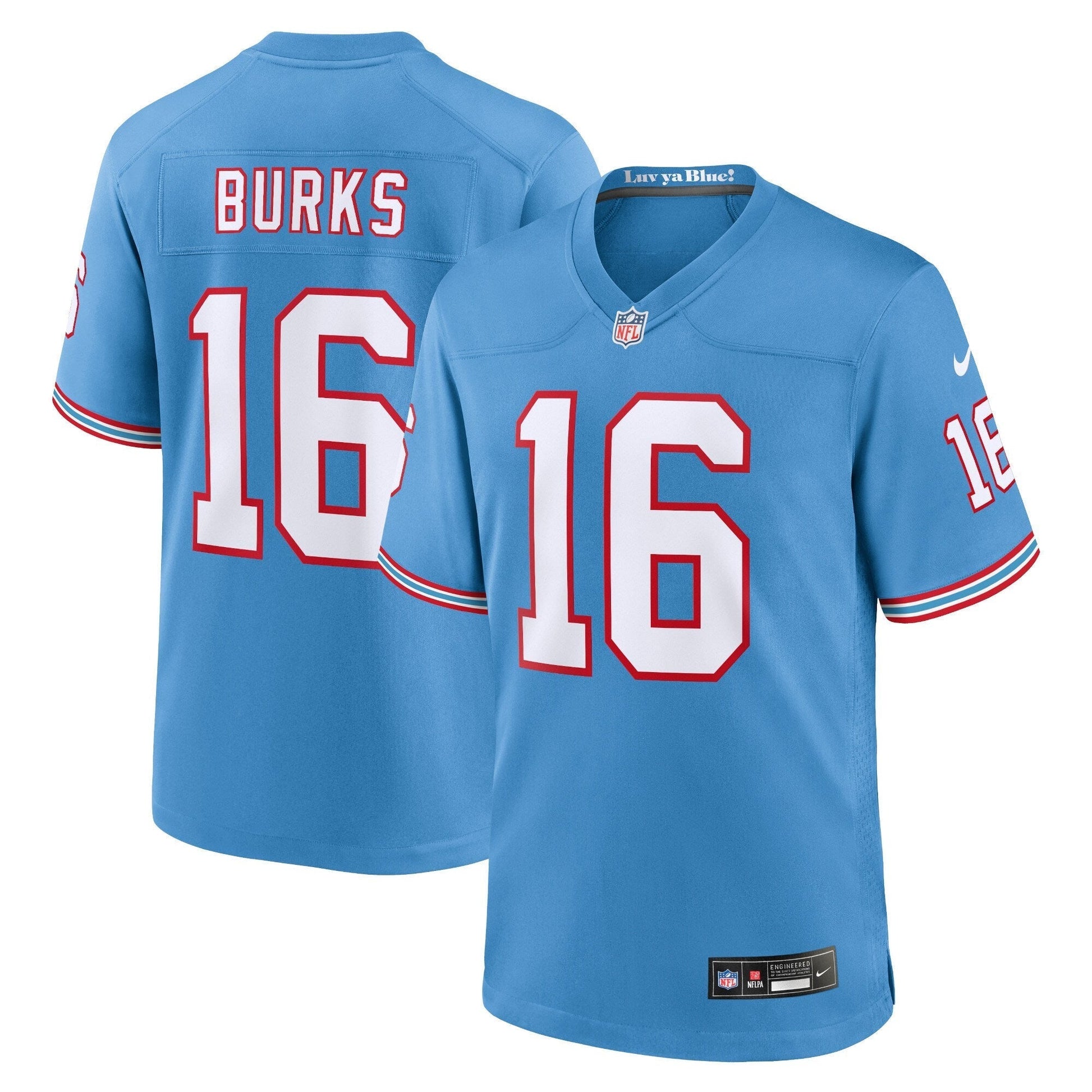 Tennessee Titans Treylon Burks Light Blue Oilers Throwback Alternate Game Player Jersey hockey jersey product view 1