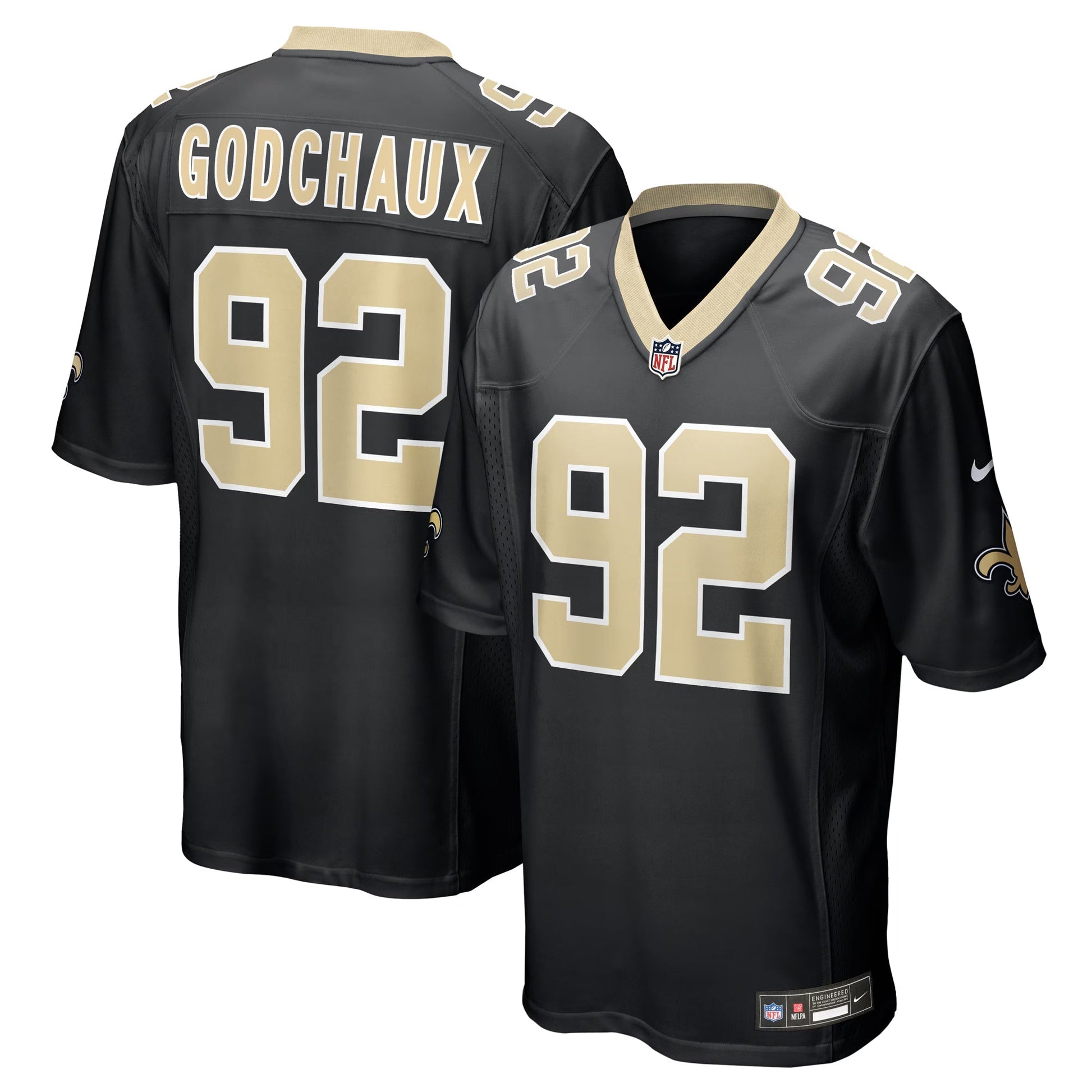 New Orleans Saints Davon Godchaux Black Team Game Jersey football jersey product view 1
