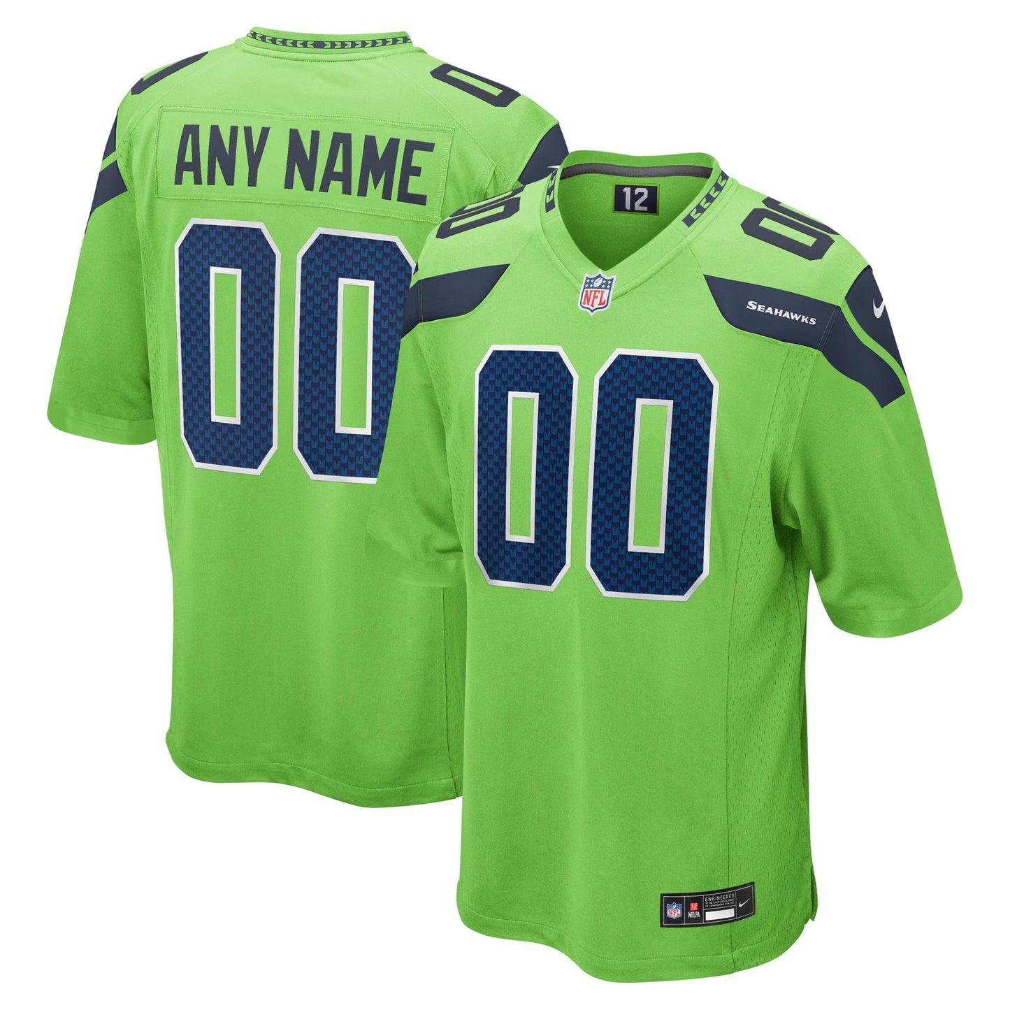 Seattle Seahawks Neon Green Alternate Custom Game Jersey football jersey product view 1