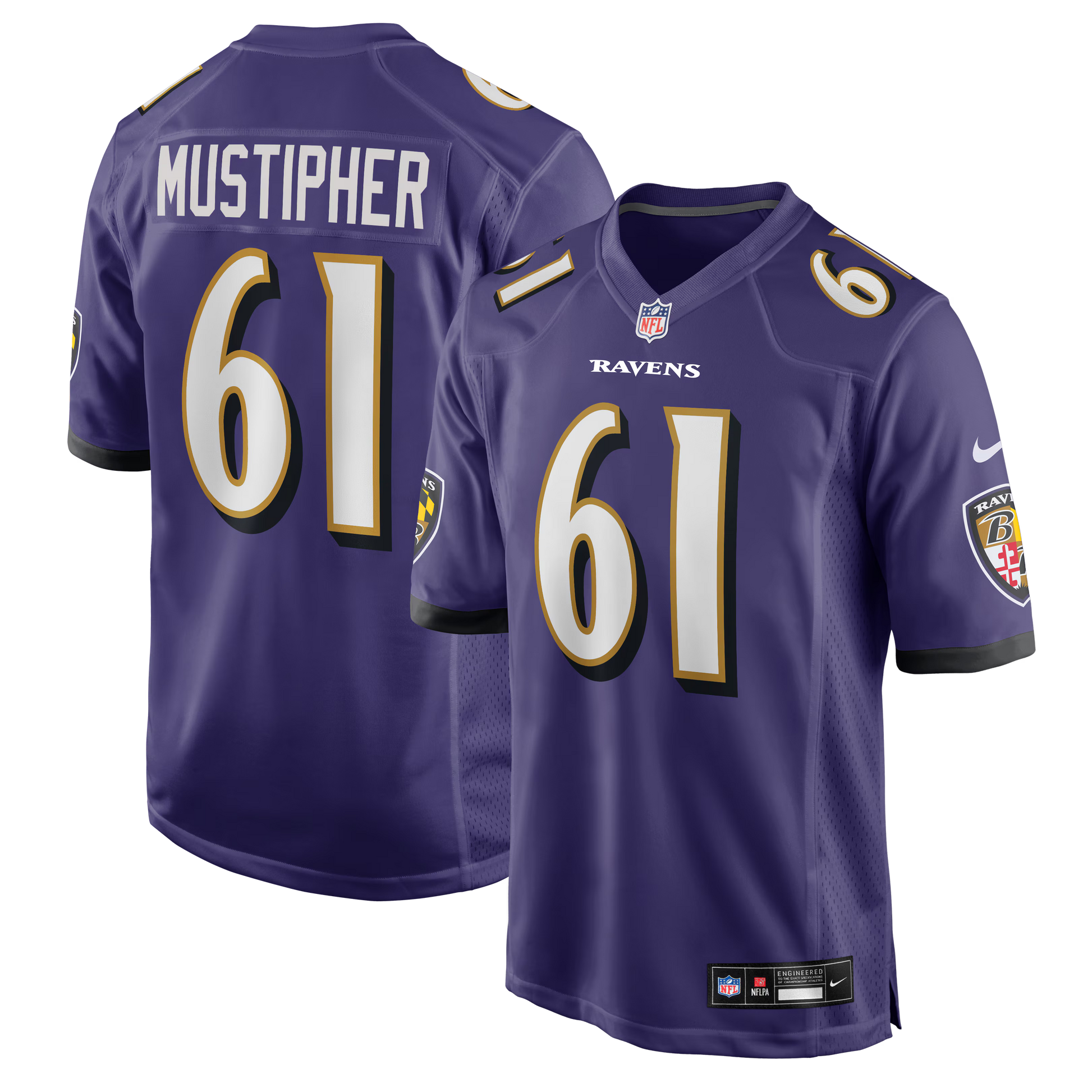 Baltimore Ravens Sam Mustipher Purple Team Game Jersey football jersey product view 1