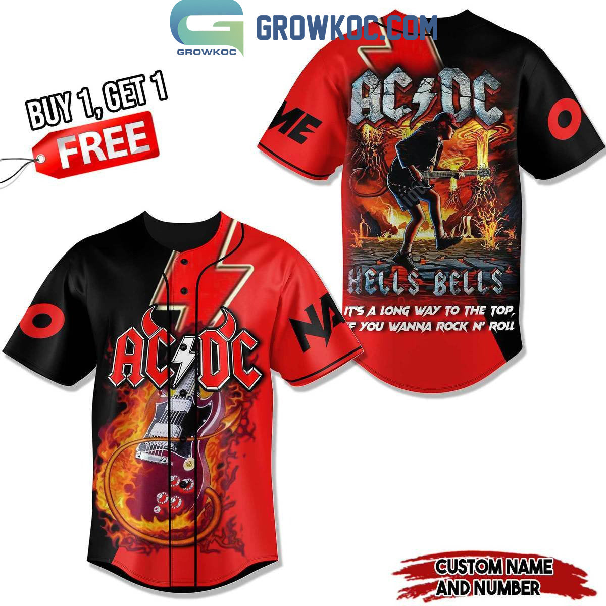 ACDC Hells Bells Its A Long Way To The Top Personalized Baseball Jersey Unisex T-shirt, Sweatshirt, Hoodie, Long Sleeve Tee - T-Shirt, Sweatshirt, Hoodie