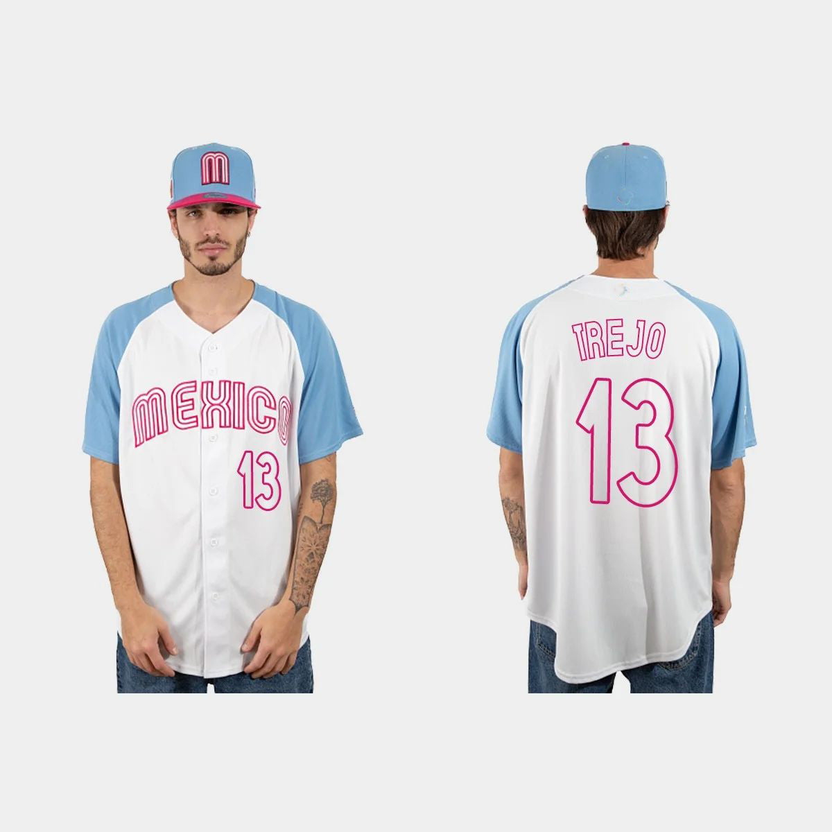#13 ALAN TREJO MEXICO BASEBALL 2023 WORLD BASEBALL CLASSIC JERSEY ¨C WHITE BLUE Stitches Baseball Jerseys baseball jersey product view 1