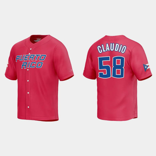 #58 ALEX CLAUDIO PUERTO RICO BASEBALL 2023 WORLD BASEBALL CLASSIC JERSEY ¨C RED Stitches Baseball Jerseys baseball jersey product view 1