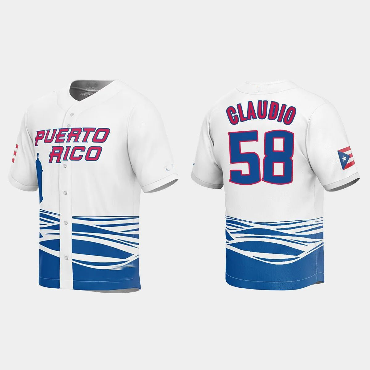 #58 ALEX CLAUDIO PUERTO RICO BASEBALL 2023 WORLD BASEBALL CLASSIC JERSEY ¨C WHITE Stitches Baseball Jerseys baseball jersey product view 1
