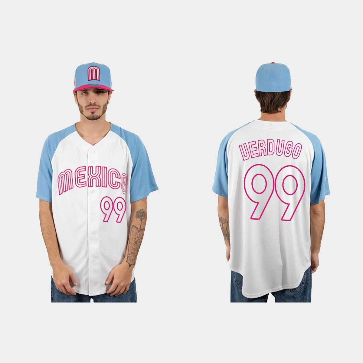 #99 ALEX VERDUGO MEXICO BASEBALL 2023 WORLD BASEBALL CLASSIC JERSEY ¨C WHITE BLUE Stitches Baseball Jerseys baseball jersey product view 1