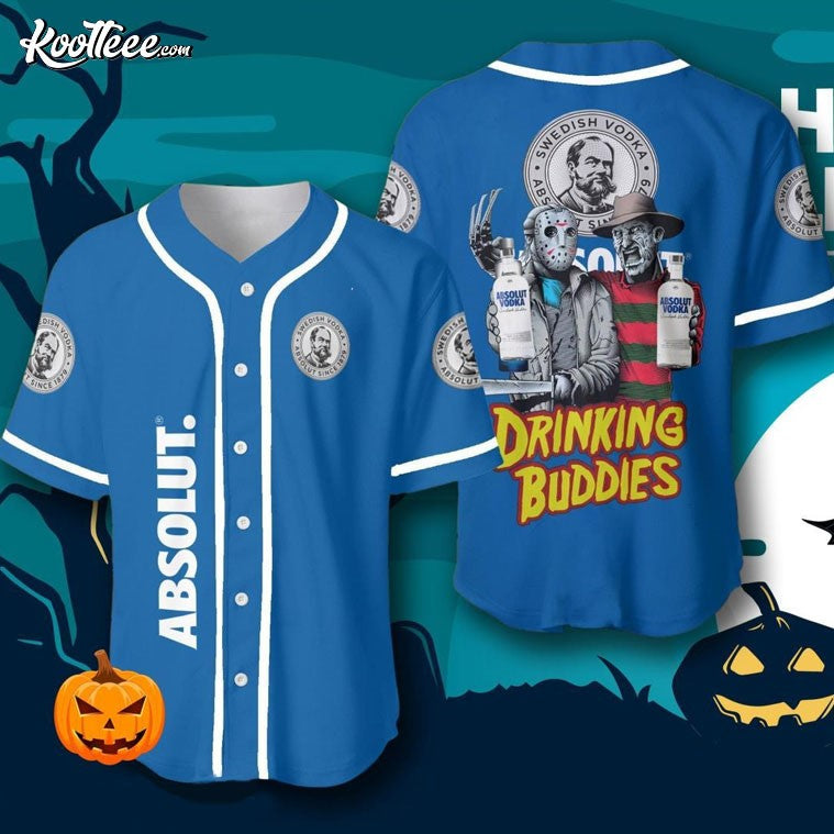 Absolut Vodka Halloween Freddy And Jason Drinking Buddies Baseball Jersey Unisex T-shirt, Sweatshirt, Hoodie, Long Sleeve Tee - T-Shirt, Sweatshirt, Hoodie