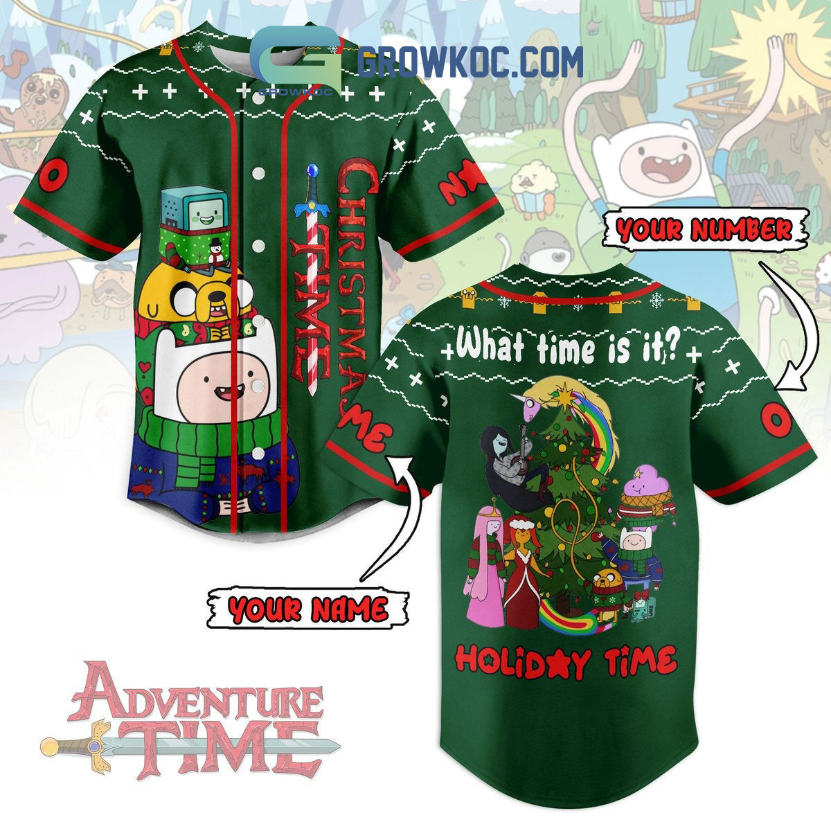 Adventure Time Christmas Holiday Personalized Baseball Jersey Unisex T-shirt, Sweatshirt, Hoodie, Long Sleeve Tee - T-Shirt, Sweatshirt, Hoodie