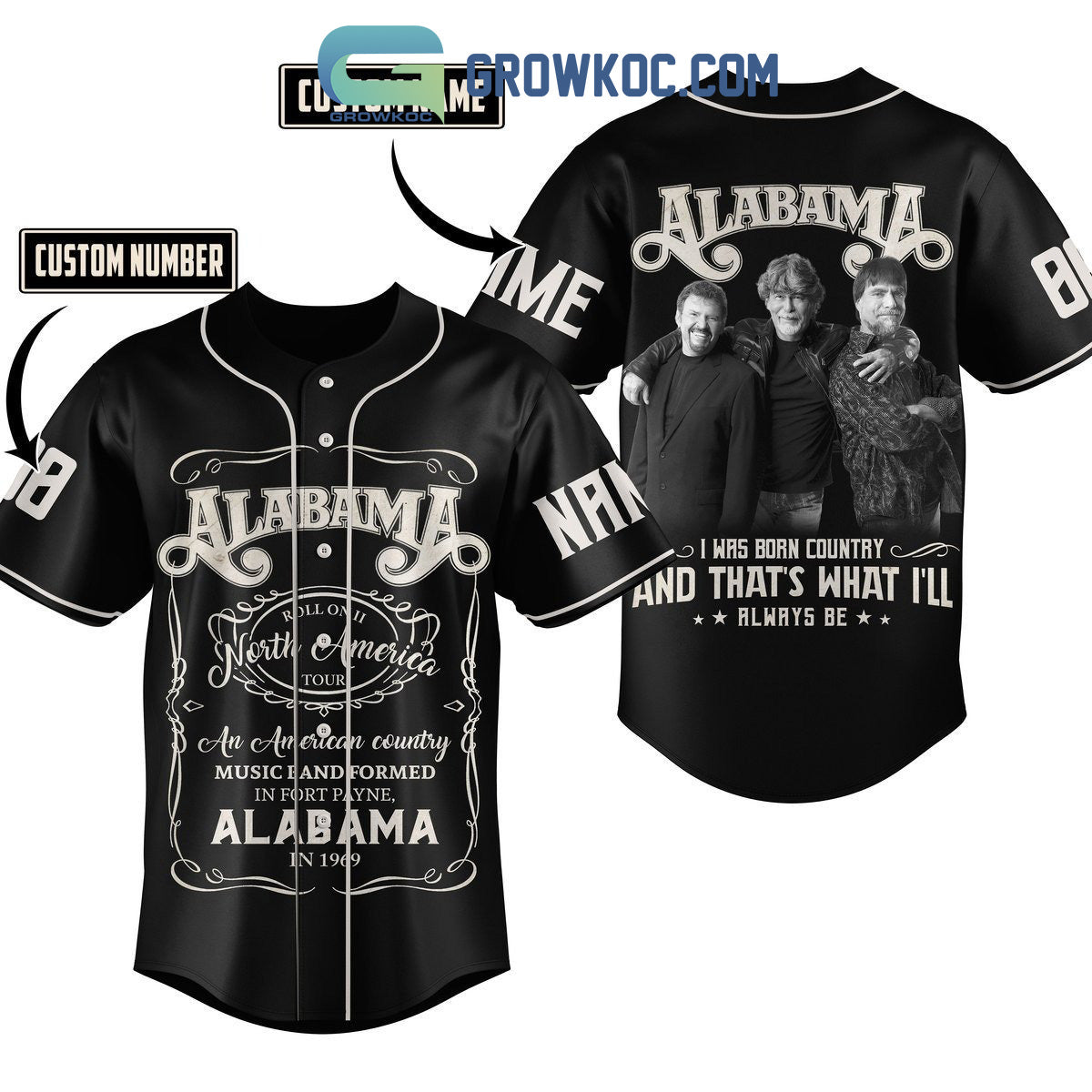 Alabama I Was Born Country And Thats What Ill Always Be Personalized Baseball Jersey Unisex T-shirt, Sweatshirt, Hoodie, Long Sleeve Tee - T-Shirt, Sweatshirt, Hoodie