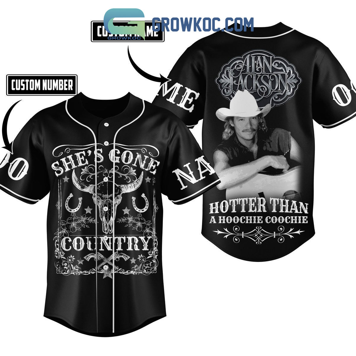 Alan Jackson Shes Gone Country Hotter Than A Hoochie Coochie Personalized Baseball Jersey - T-Shirt, Sweatshirt, Hoodie