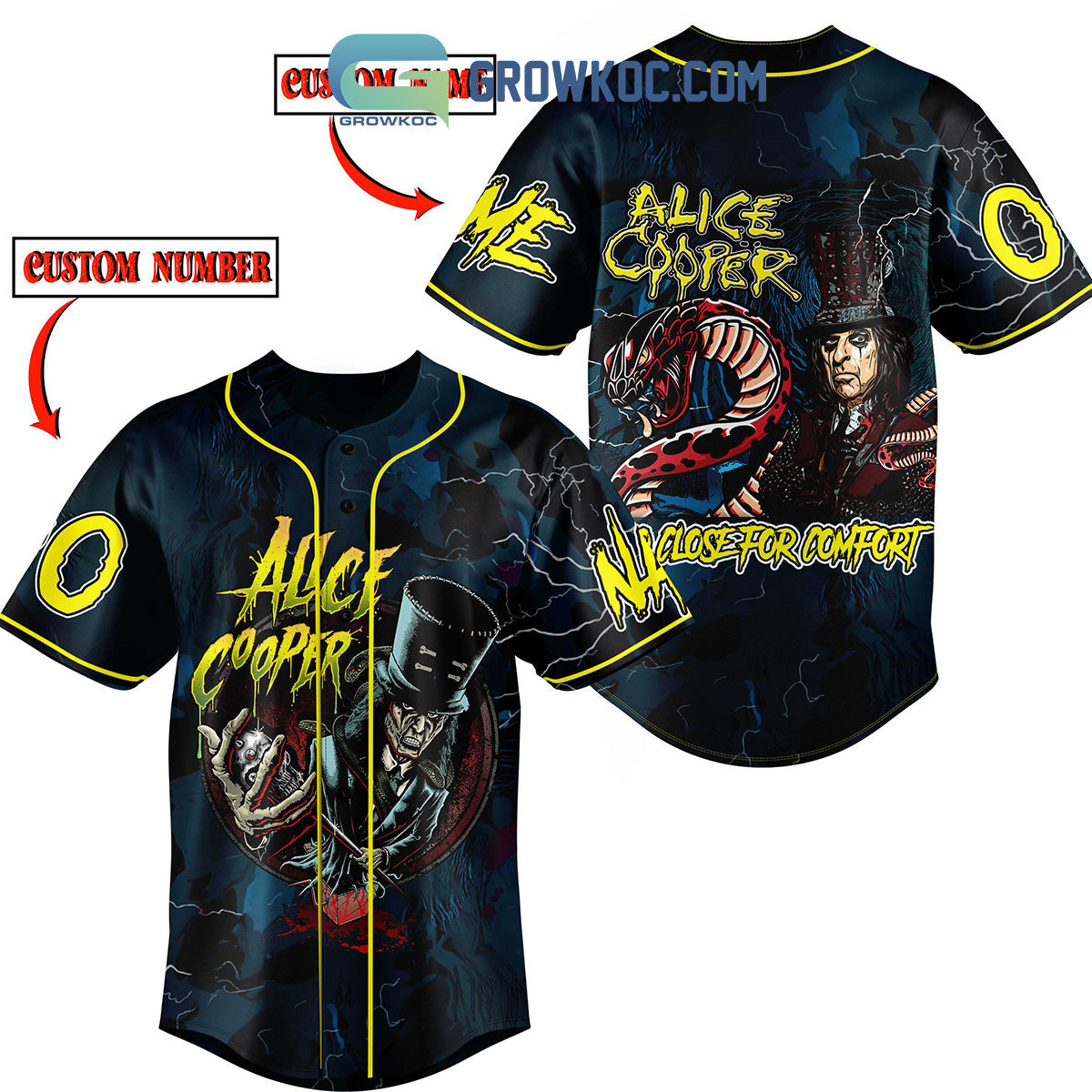 Alice Cooper Comfort Fan Personalized Baseball Jersey Unisex T-shirt, Sweatshirt, Hoodie, Long Sleeve Tee - T-Shirt, Sweatshirt, Hoodie