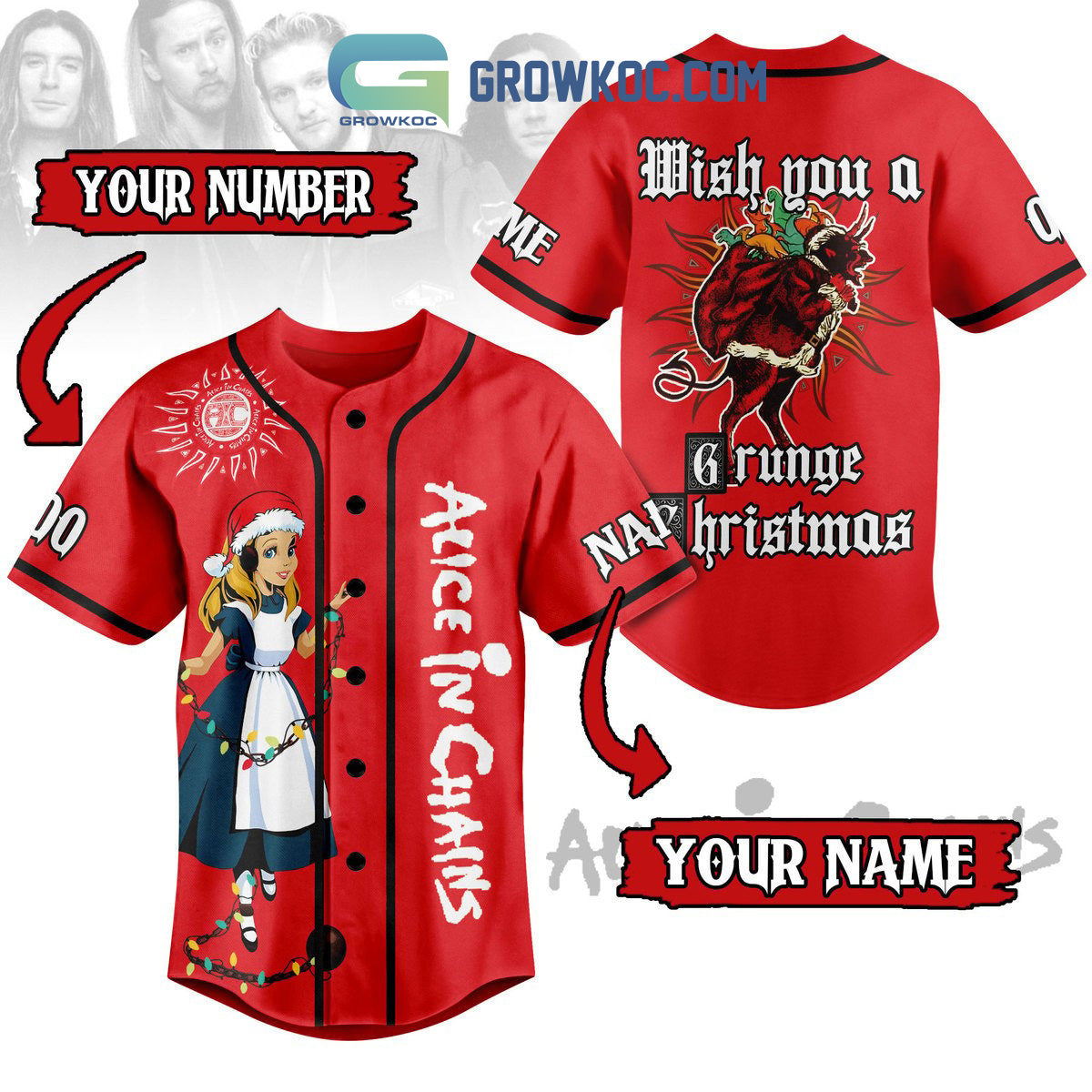 Alice In Chains Wish You A Grunge Christmas Winter Holiday Custom Name Number Personalized Baseball Jersey - T-Shirt, Sweatshirt, Hoodie