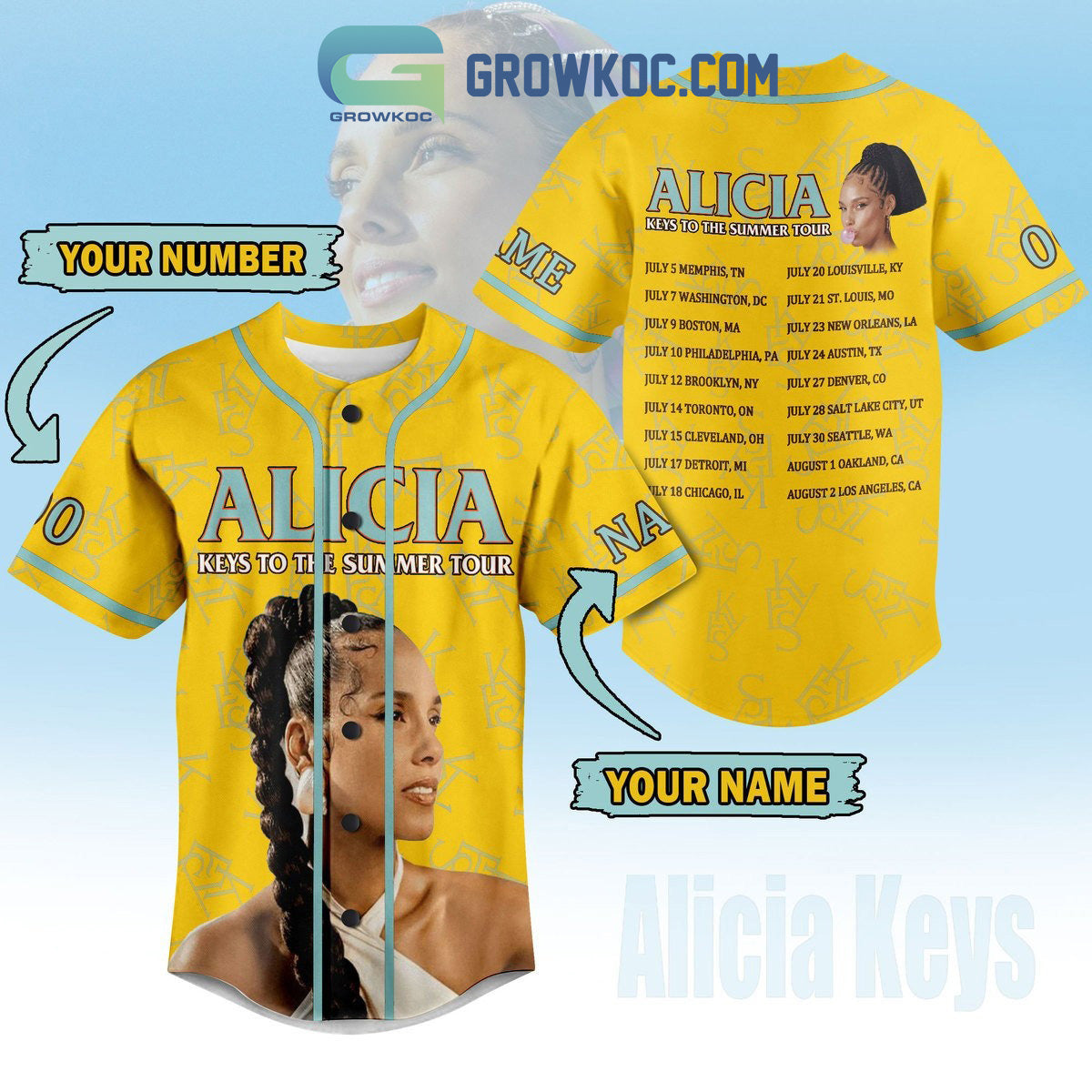 Alicia Keys To The Summer Tour Personalized Baseball Jersey Unisex T-shirt, Sweatshirt, Hoodie, Long Sleeve Tee - T-Shirt, Sweatshirt, Hoodie