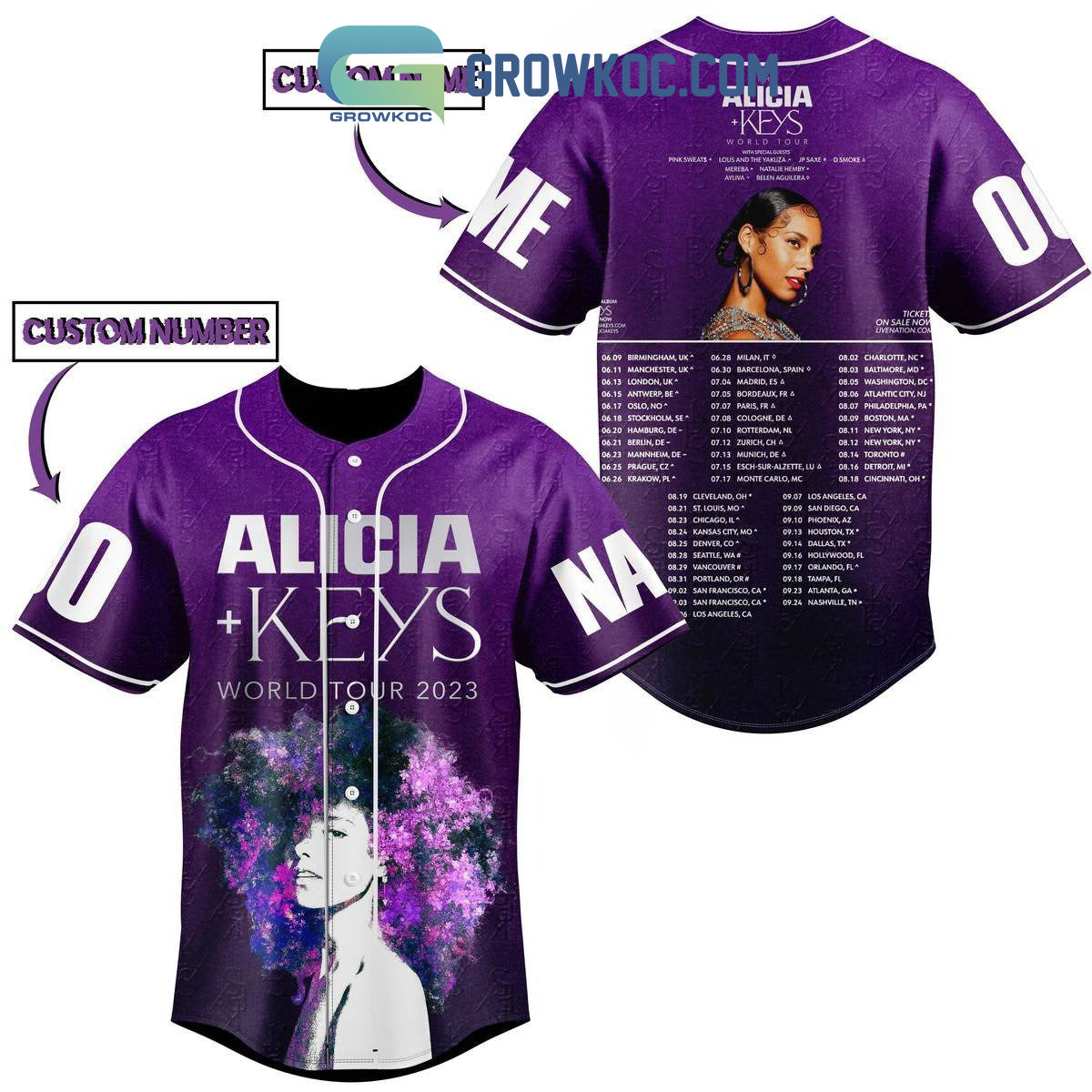 Alicia Keys World Tour 2023 Personalized Baseball Jersey Unisex T-shirt, Sweatshirt, Hoodie, Long Sleeve Tee - T-Shirt, Sweatshirt, Hoodie