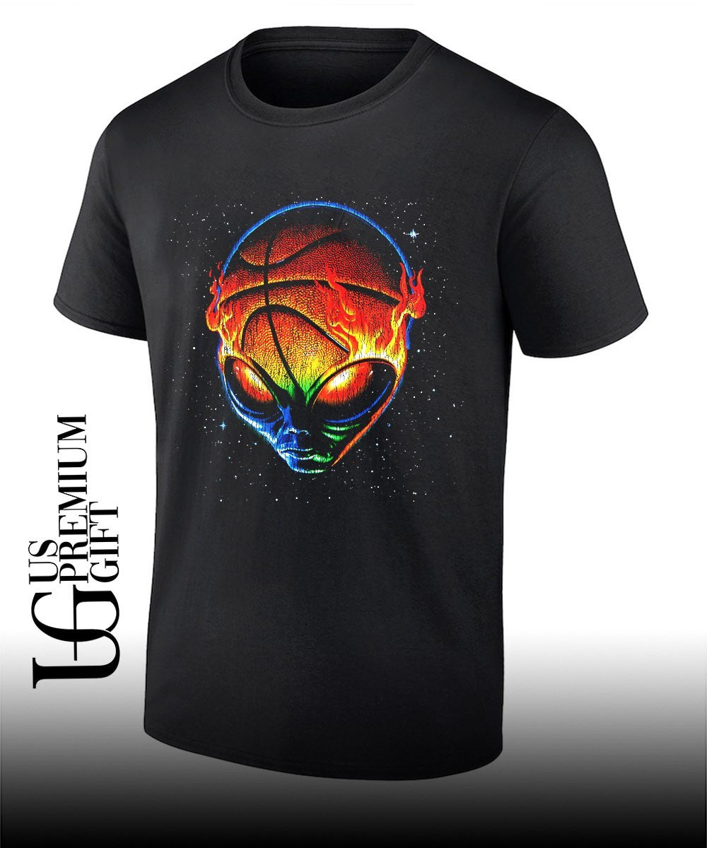 Alien Space Flame print Basketball shirt Unisex T-shirt, Sweatshirt, Hoodie, Long Sleeve Tee - T-Shirt, Sweatshirt, Hoodie