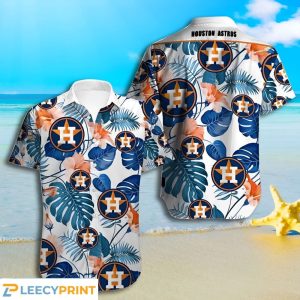 Aloha Houston Astros Tropical Leaves And Flowers Hawaiian Shirt, Houston Astros Hawaiian Shirt - T-Shirt, Sweatshirt, Hoodie