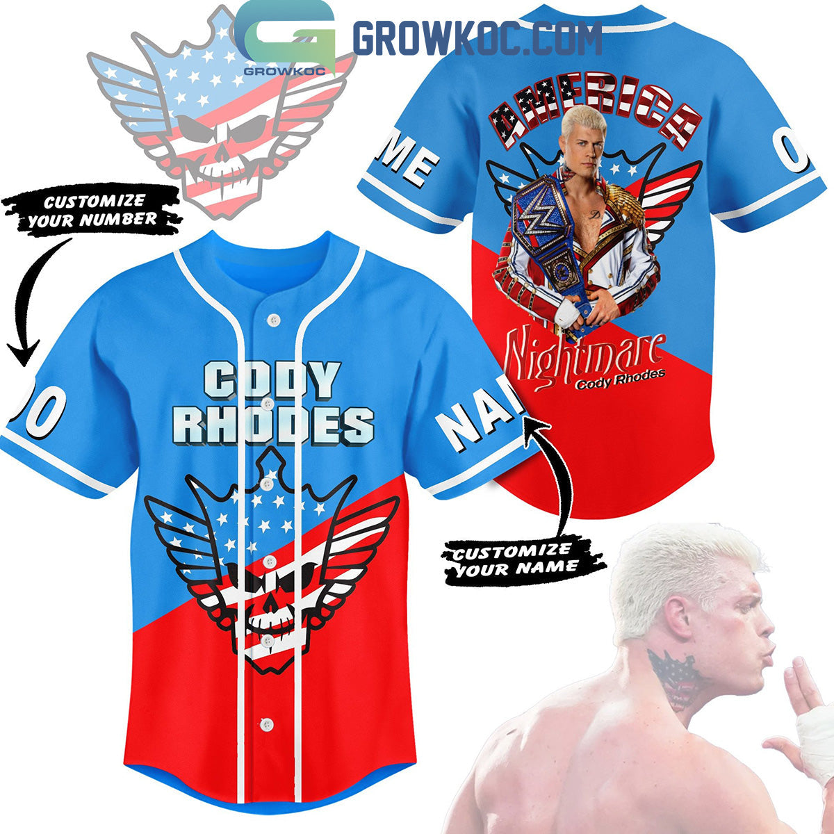 America Flag Cody Rhodes America Nightmare Personalized Baseball Jersey Unisex T-shirt, Sweatshirt, Hoodie, Long Sleeve Tee - T-Shirt, Sweatshirt, Hoodie