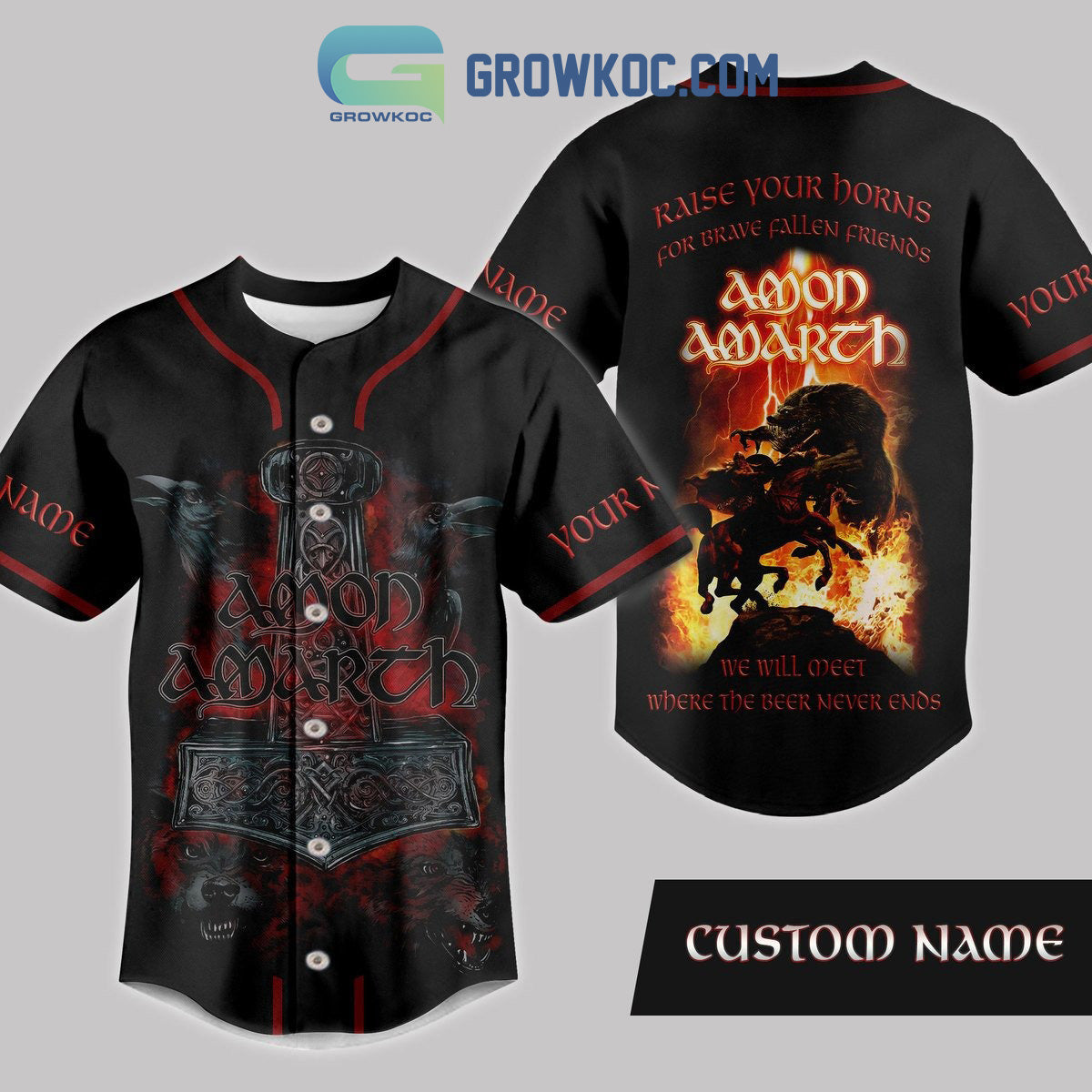 Amon Amarch Raise Your Horns For Brave Fallen Friends Personalized Baseball Jersey Unisex T-shirt, Sweatshirt, Hoodie, Long Sleeve Tee - T-Shirt, Sweatshirt, Hoodie