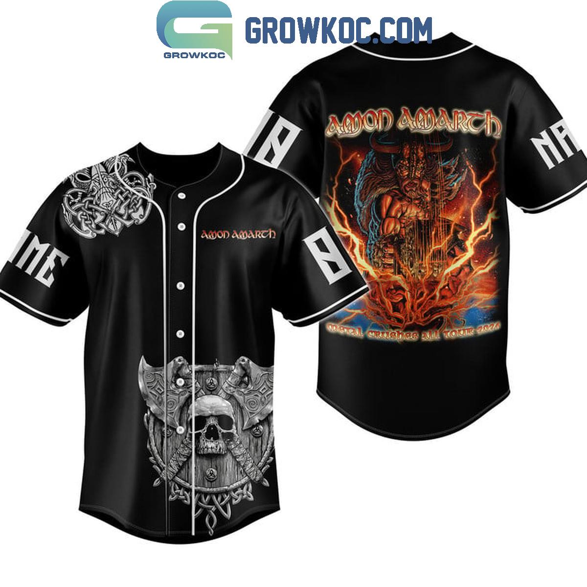 Amon Amarth Metal Crushes All Tour 2024 Personalized Baseball Jersey Unisex T-shirt, Sweatshirt, Hoodie, Long Sleeve Tee - T-Shirt, Sweatshirt, Hoodie