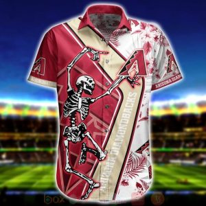 Arizona Diamondbacks MLB Red Gold Dancing Skeleton Hawaiian Shirt Unisex T-shirt, Sweatshirt, Hoodie, Long Sleeve Tee - T-Shirt, Sweatshirt, Hoodie