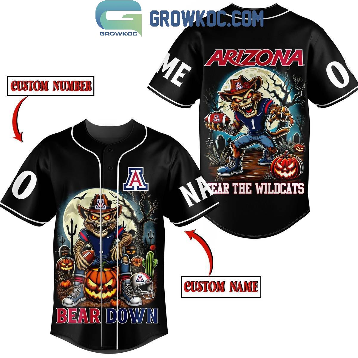 Arizona Wildcats Halloween Bear Down With Fear Personalized Baseball Jersey Unisex T-shirt, Sweatshirt, Hoodie, Long Sleeve Tee - T-Shirt, Sweatshirt, Hoodie