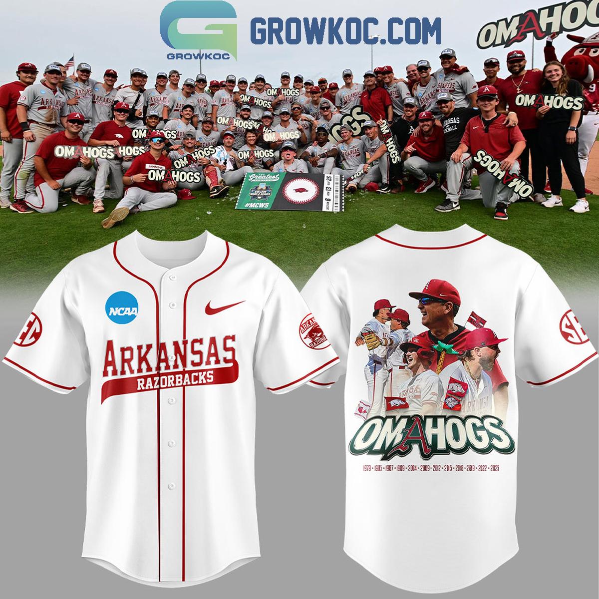 Arkansas Razorbacks Omahogs Champions White Baseball Jersey Unisex T-shirt, Sweatshirt, Hoodie, Long Sleeve Tee - T-Shirt, Sweatshirt, Hoodie