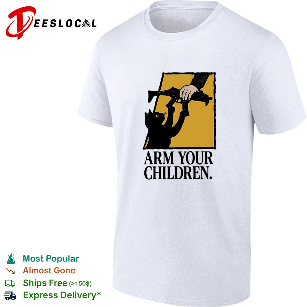 Arm Your Children Black cat claim gun humor shirt Unisex T-shirt, Sweatshirt, Hoodie, Long Sleeve Tee - T-Shirt, Sweatshirt, Hoodie