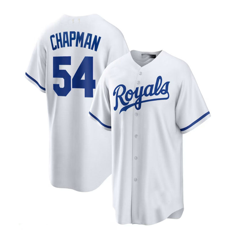 Kansas City Royals #54 Aroldis Chapman Home Replica Player Jersey - White Baseball Jerseys baseball jersey product view 1