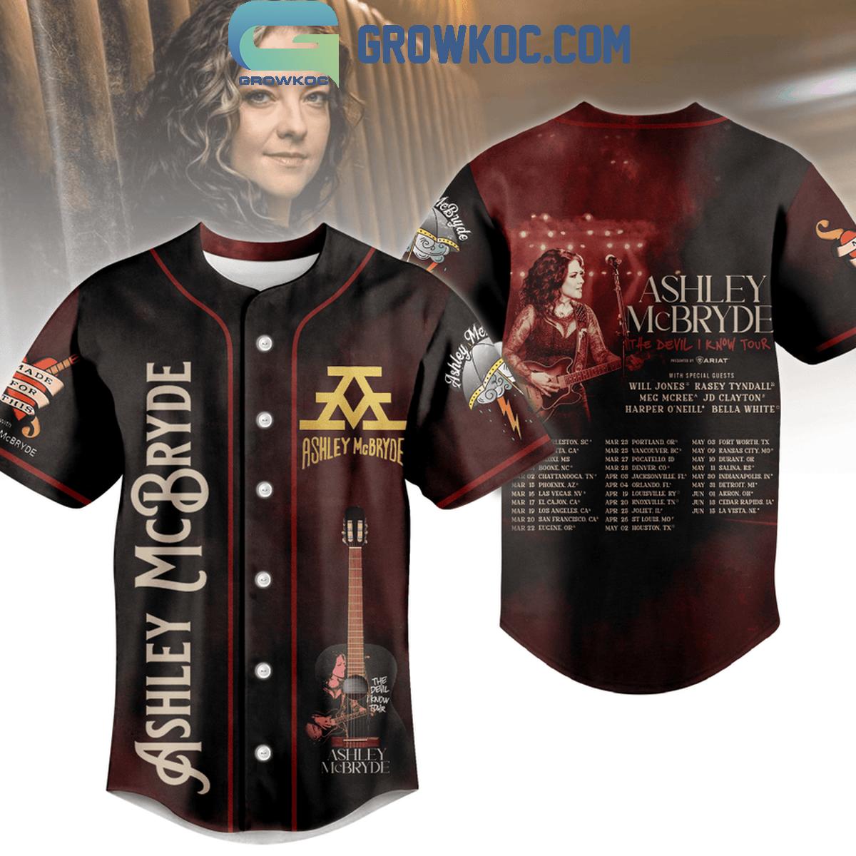 Ashley McBryde The Devil I Know Tour 2024 Personalized Baseball Jersey Unisex T-shirt, Sweatshirt, Hoodie, Long Sleeve Tee - T-Shirt, Sweatshirt, Hoodie