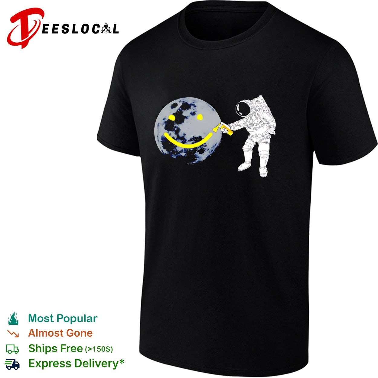Astronaut spray painting smiley face on moon shirt Unisex T-shirt, Sweatshirt, Hoodie, Long Sleeve Tee - T-Shirt, Sweatshirt, Hoodie