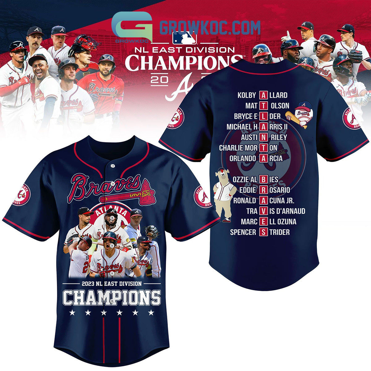 Atlanta Braves 2023 NL East Division Champions Baseball Jersey Unisex T-shirt, Sweatshirt, Hoodie, Long Sleeve Tee - T-Shirt, Sweatshirt, Hoodie